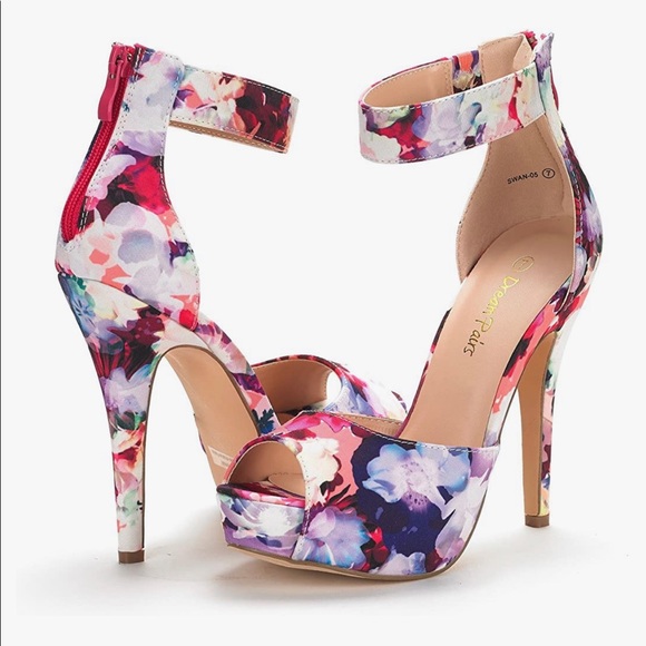 NWT Swan Floral High Heel Plaform Dress Pumps - Picture 5 of 6